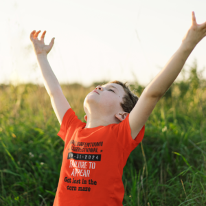 boy in field lifting arms shirt says halloweentown correctional failure to appear got lost in corn maze