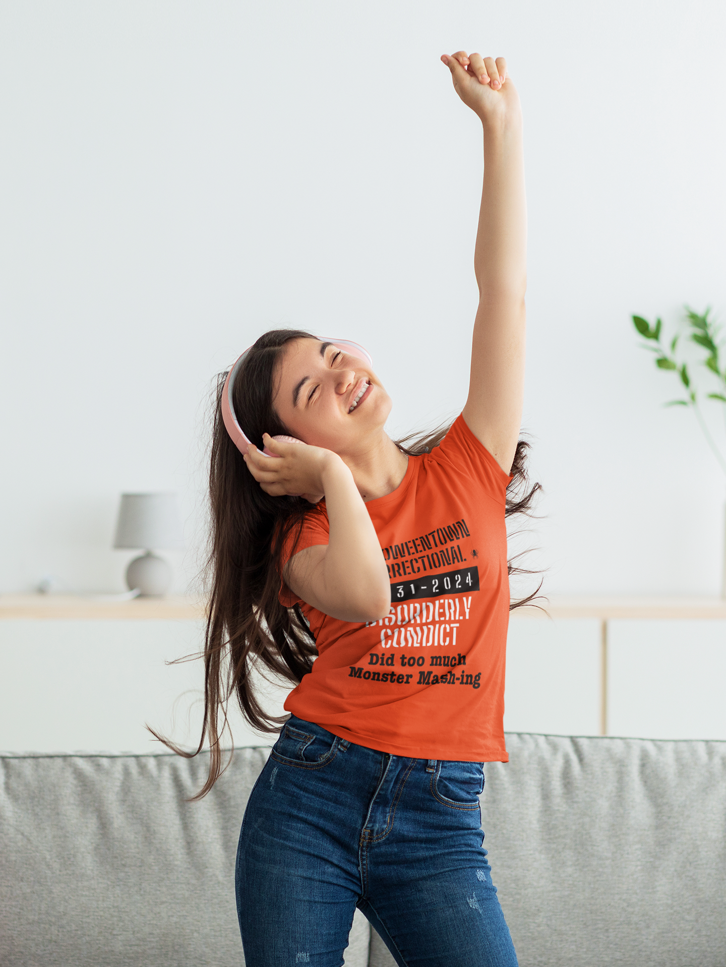 girl dancing wearing a shirt halloween correctional disorderly conduct too much monster mashing